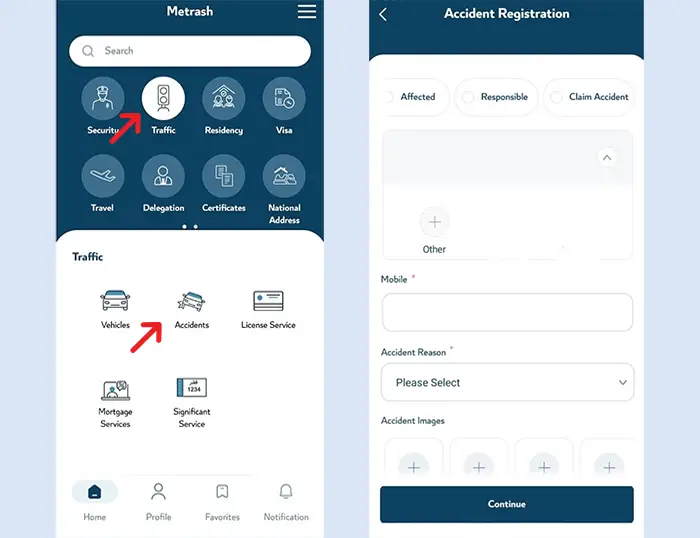 Car Accident in Qatar: Police Report, Insurance Process Screenshot showing how to report accident on Metrash app