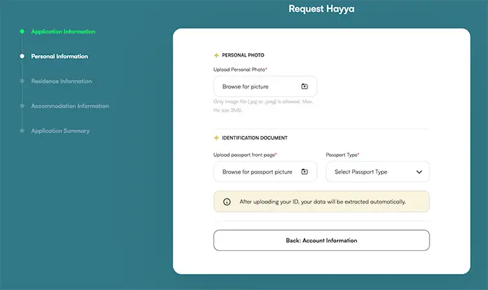 Qatar Tourist Visa (Hayya A1) Requirements & Steps Screenshot showing Upload Photo and Passport options on Hayya platform.