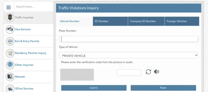 Check Traffic Violations Page MoI Website