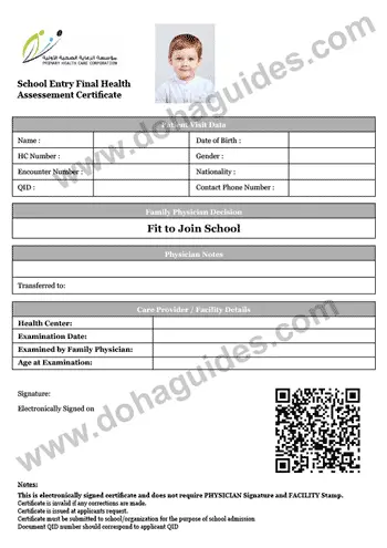 Fit To Join School Certificate Qatar Sample - Medical Test For School Admission 