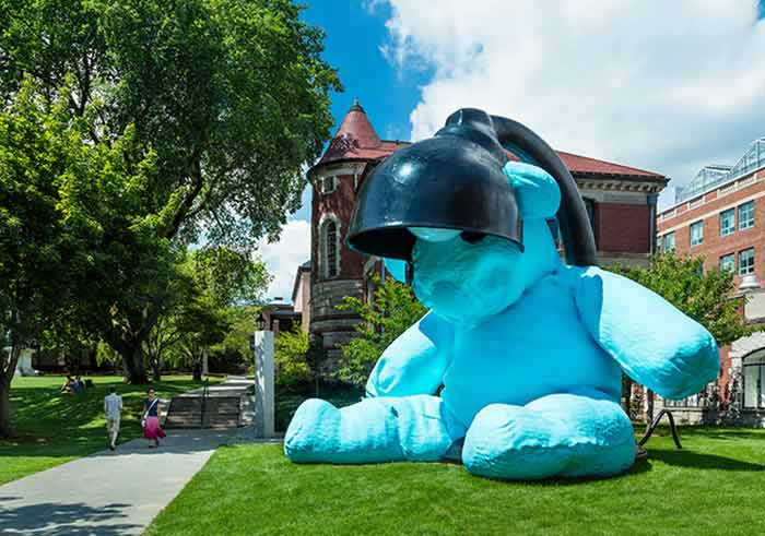 Baby-blue version of the lamp/bear displayed in Brown University