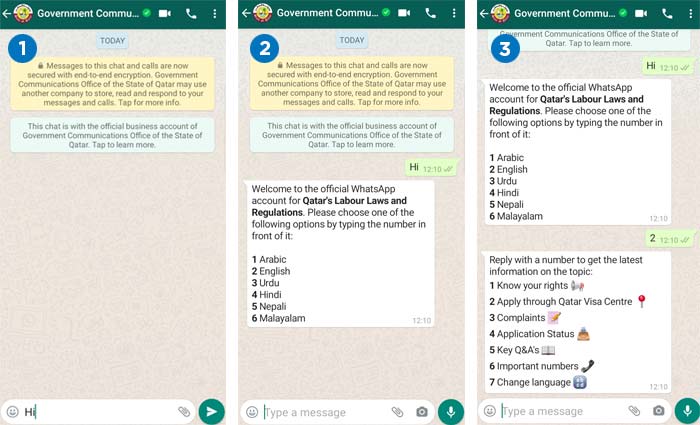 Whatsapp Service for Qatar Labour Law: User Guide (2023) Whatsapp Service for Qatar Labour Law