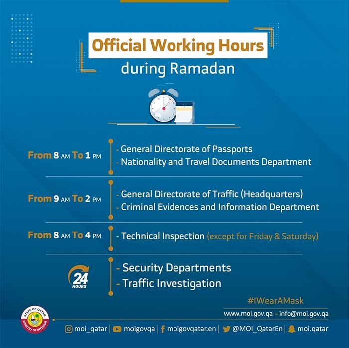 Ramadan Working Hours Ministry of Interior Qatar