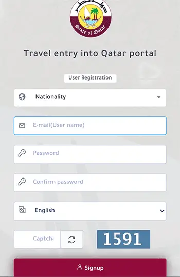 Ehteraz Pre-Travel Registration-Website New User Registration Page