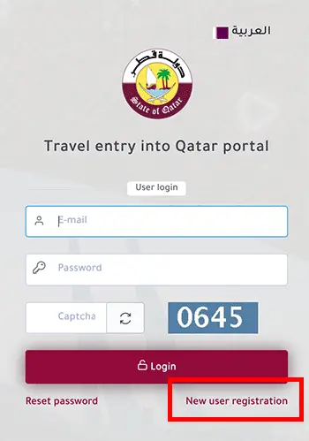 Ehteraz Pre-Travel Registration Website New User