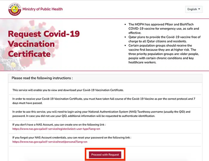 MOPH Website to Download Covid Vaccination Certificate in Qatar
