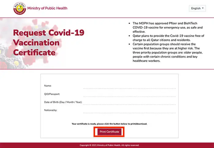 Print Vaccine Certificate Qatar
