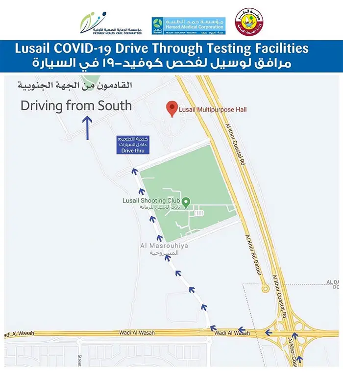 Lusail Drive-Through Testing Center Direction From South