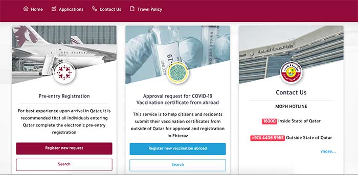 How To Do Ehteraz Pre-Travel Registration For Qatar Ehteraz Pre Travel Registration Home Screen