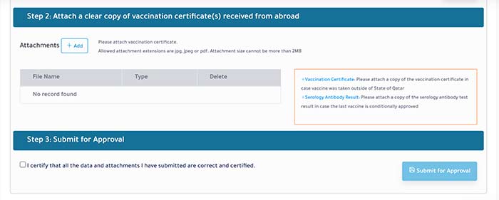 Vaccinated Outside Qatar: How To Get Ehteraz Gold Frame? Ehteraz Website Vaccine Details Screen Step 7