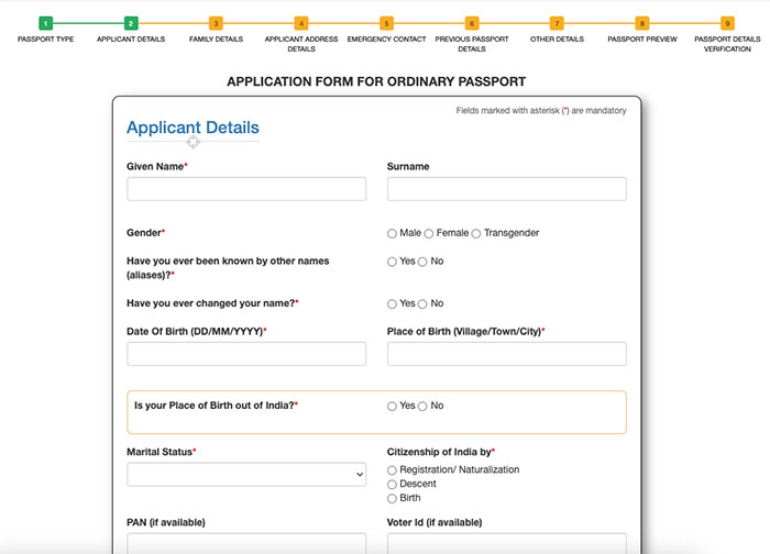 Indian Passport Online Application Form