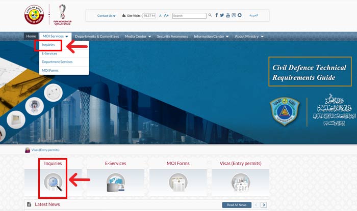MOI Qatar Visa Check Online and Printing (2023 Easy Guide) Qatar MOI Website Home Page