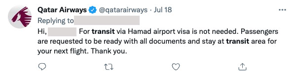 Doha Airport Transit Requirements And Procedure (2023 Guide) Qatar Airways Tweet About Transit Visa for Transit Passengers