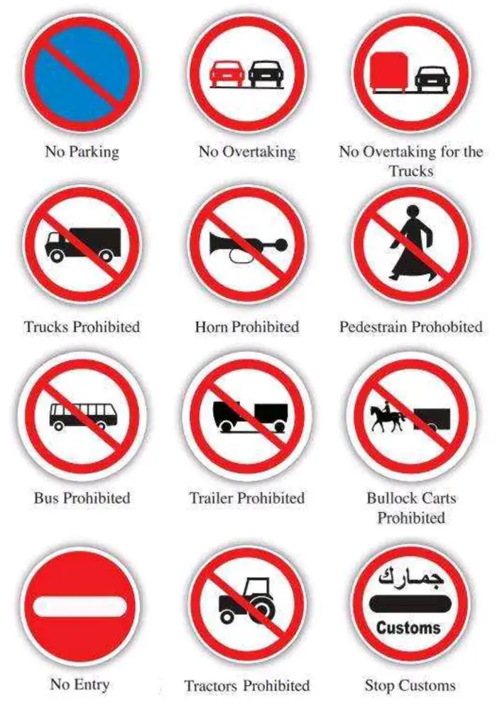 Qatar Traffic Signs And Their Meanings In English (2023) Qatar Traffic Prohibition Signs 1