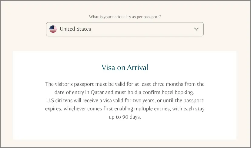 Qatar Visa for US Citizens - Screenshot from Visit Qatar website 