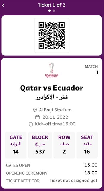 FIFA World Cup Ticketing App: How To Access Mobile Tickets FIFA World Cup Mobile Ticket Sample