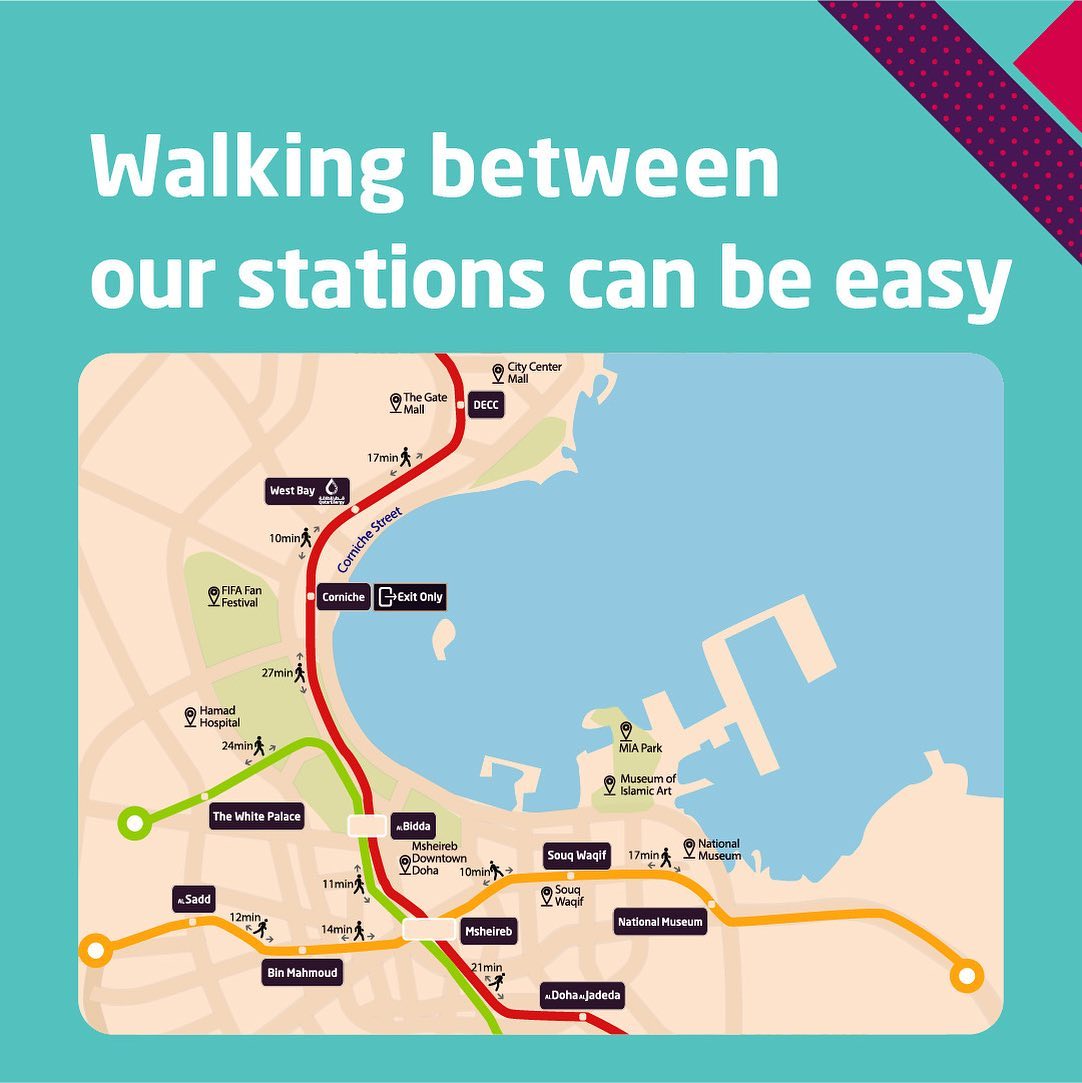 Doha Metro Map, Stations, Timings, Tickets (Oct 2023) Doha Metro Walking Time Between Stations