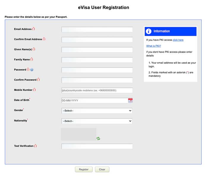 Oman E-Visa Platform Register