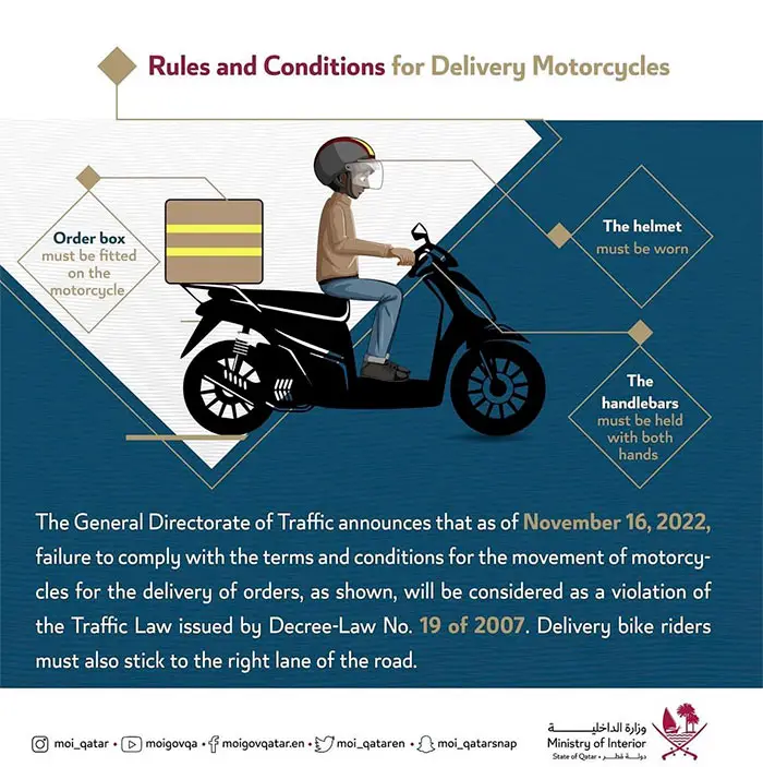 Rules for Delivery Bikes and Motorcycles in Qatar (2023) Qatar Delivery Bikes Should Stick To Right Lane