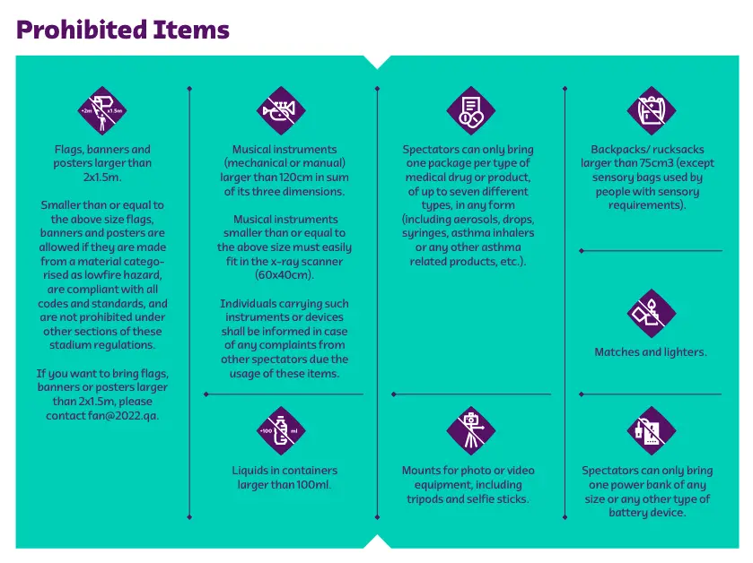 FIFA Qatar World Cup 2022 Stadiums Prohibited Items