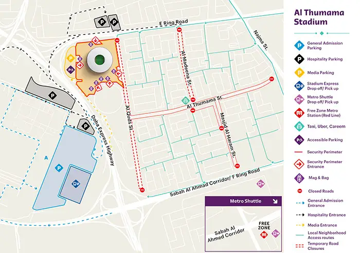 Al Thumama Stadium Reaching By Car and Parking Map