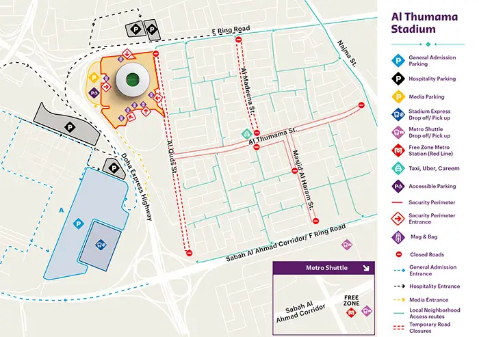 Al Thumama Stadium: Seating Map, Parking and How To Reach Al Thumama Stadium Reaching By Car and Parking Map