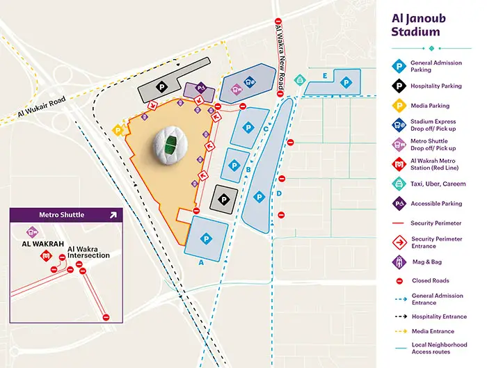Al Wakrah Stadium Roads and Parking Map