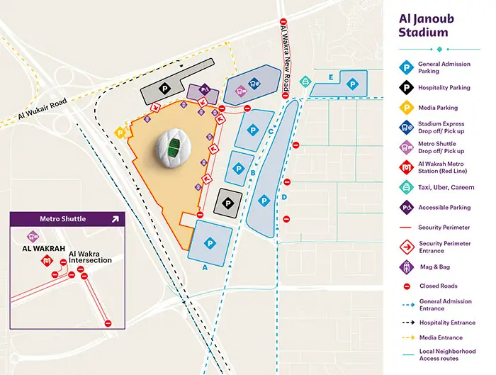 Al Wakrah Stadium: Seating Map, Parking and How To Reach Al Wakrah Stadium Roads and Parking Map