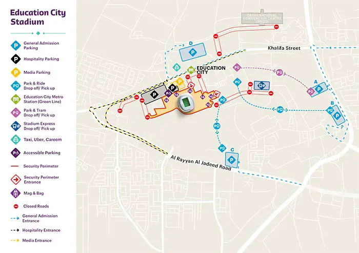 Education City Stadium Roads and Parking Map