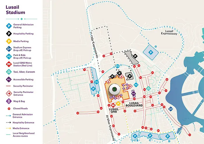 Lusail Stadium: Seating Map, Parking and How To Reach Lusail Stadium Roads and Parking Map