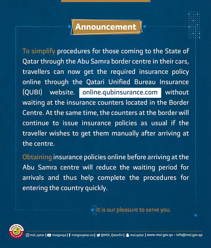 MOI Announcement About Car Insurance For Visitors To Qatar