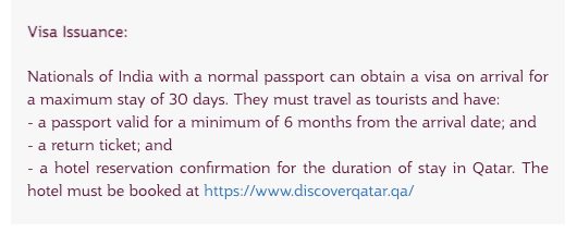 Requirements For Qatar Visa On Arrivals For Indians