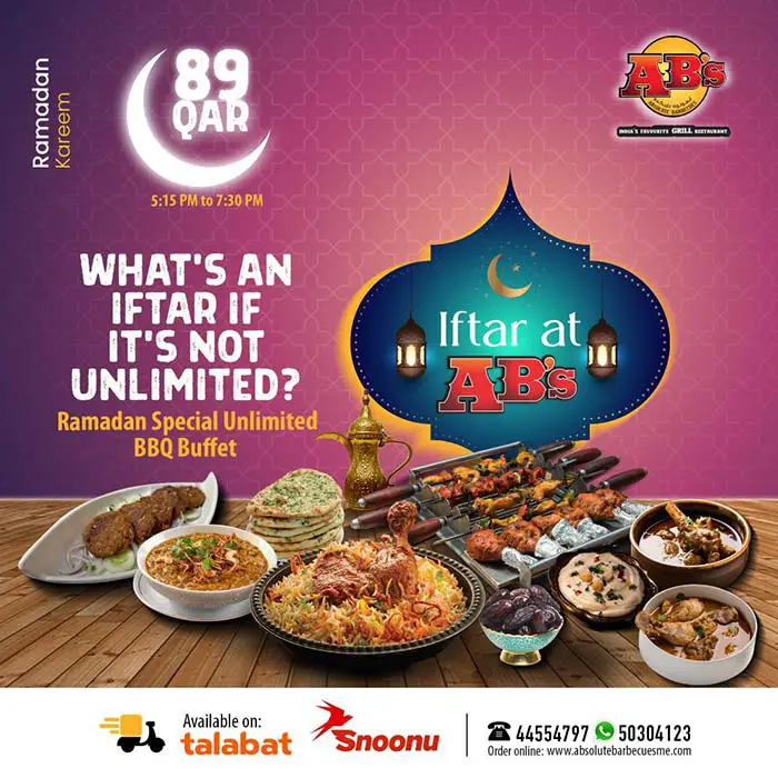 Iftar Buffet in Qatar Under QR 100 (Ramadan 2023) Absolute Barbecues Iftar Buffet
