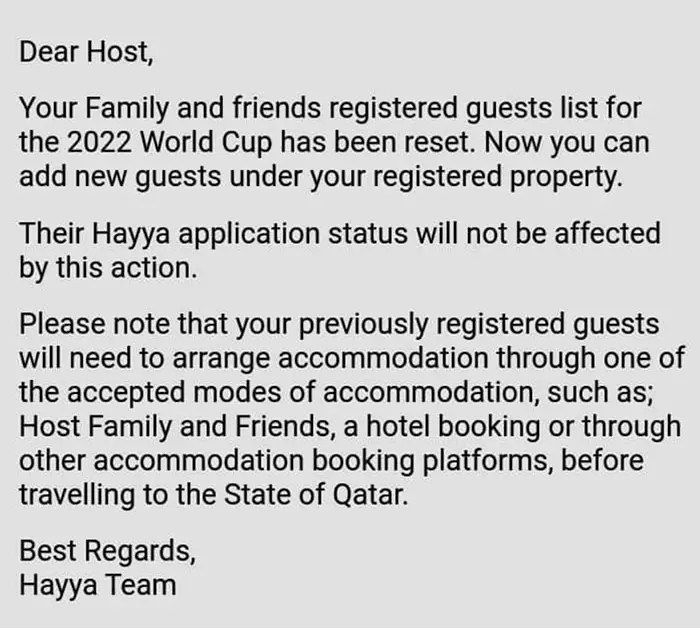 Email about resetting Hayya guest lists