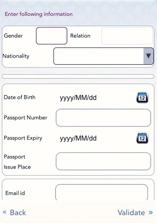 Family Visit Visa Application Page on Metrash