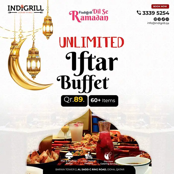 Iftar Buffet in Qatar Under QR 100 (Ramadan 2023) IndiGrill Iftar Buffet 2023