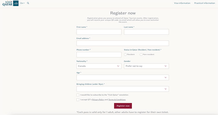 Qatar International Food Festival Registration Form