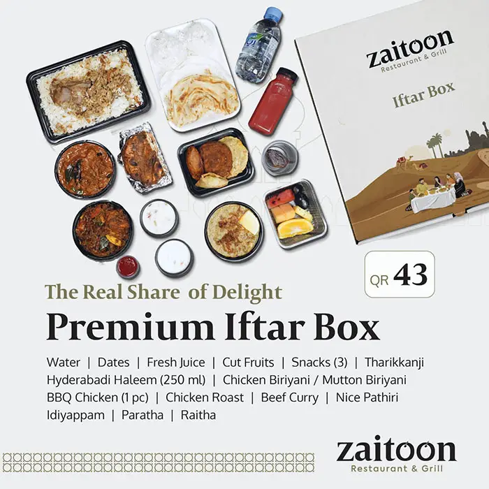 Best Iftar Deals in Doha: Iftar Box Kits Under QR 40 Zaitoon Restaurant & Grills Premium Iftar Box 2023