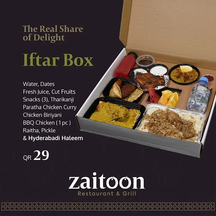Best Iftar Deals in Doha: Iftar Box Kits Under QR 40 Zaitoon Restaurant & Grills Iftar Box 2023