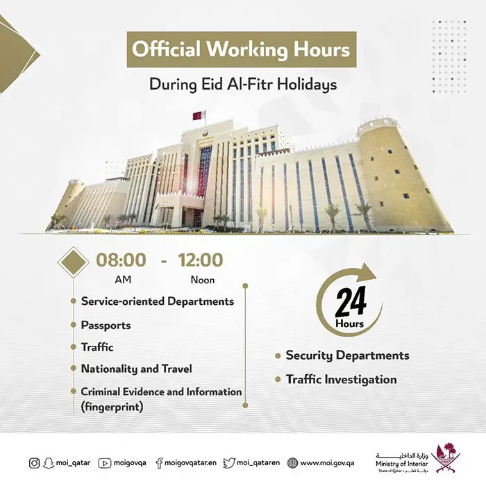 MOI Working Hours During Eid Al Fitr 2023