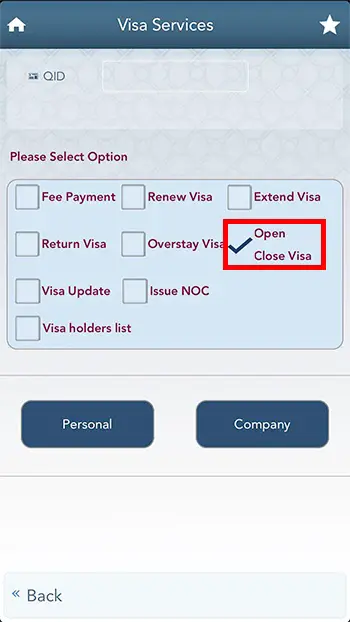 Open Close Visa Option in Metrash