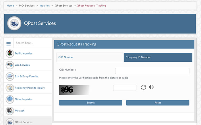 QPost Request Tracking On MOI Website