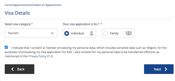 Tasheer Appointment Visa Details