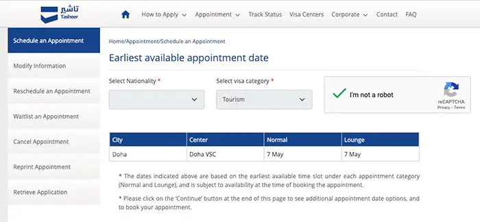 Tasheer Saudi Visa Center Appointment Available Date